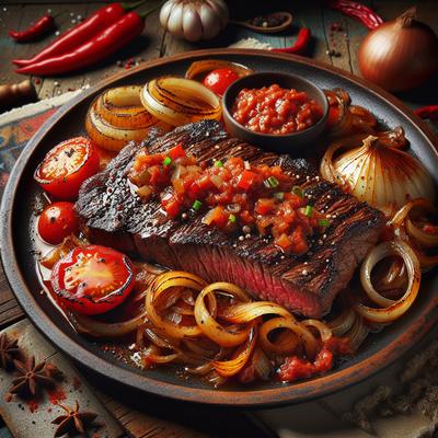 Image of Stir Fried Flank Steak with Tomato Onion Jam