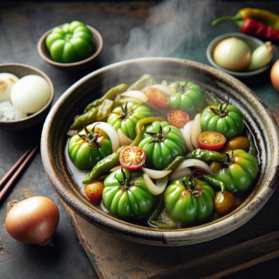 Image of Stir Fried Green Tomato with Onions Peppers