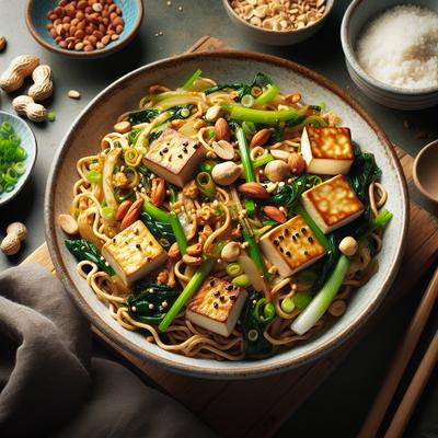 Image of Stir Fried Noodles with Tofu Scallions and Peanuts