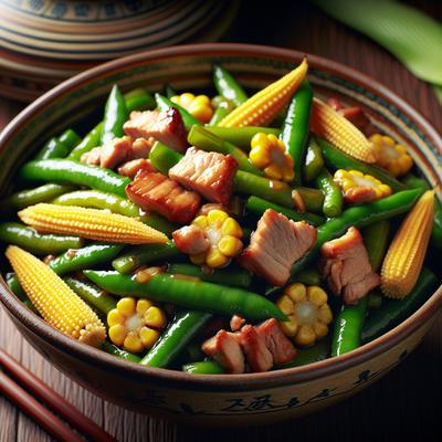 Image of Stir Fried Pork with Green Beans Baby Corn
