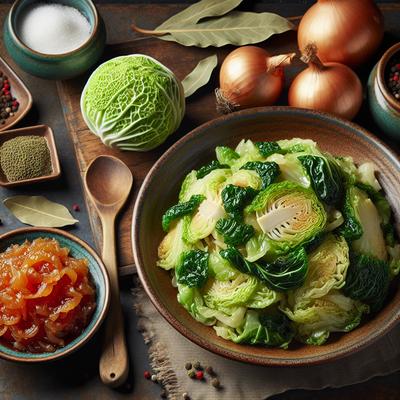 Image of Stir Fried Savoy Cabbage and Confit D Oignon Onion Marmalade