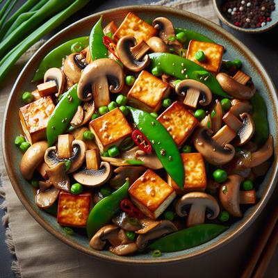 Image of Stir Fried Tofu with Mushrooms Sugar Snap Peas and Green Onion