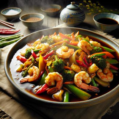 Image of Stir Fried Veggie Shrimp in Soy Based Sauce Gluten Free