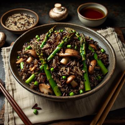 Image of Stir Fried Wild Rice with Asparagus and Mushrooms