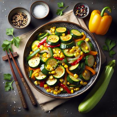 Image of Stir Fried Zucchini with Corn and Sweet Bell Pepper