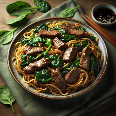 Image of Stir Fry Beef Spinach with Noodles