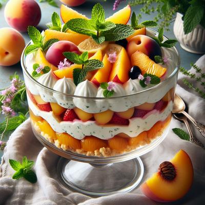 Image of Stone Fruit Trifle with Lemon Balm or Verbena or Mint Cream
