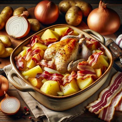 Image of Stoved Chicken Chicken Casserole with Potatoes Bacon and Onion