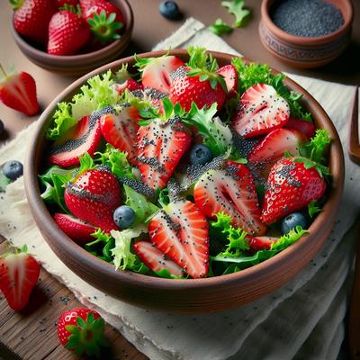 Image of Strawberries with Salad Greens and Poppy Seed Dressing