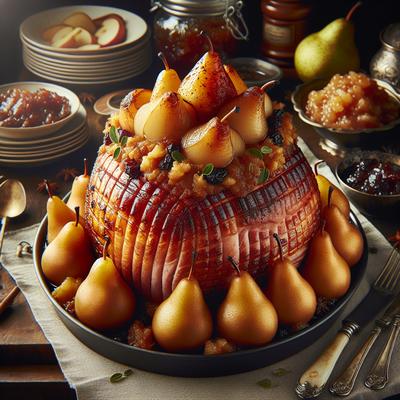 Image of Stuffed Company Ham with Chutney Baked Pears