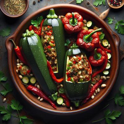 Image of Stuffed Zucchini and Red Bell Peppers