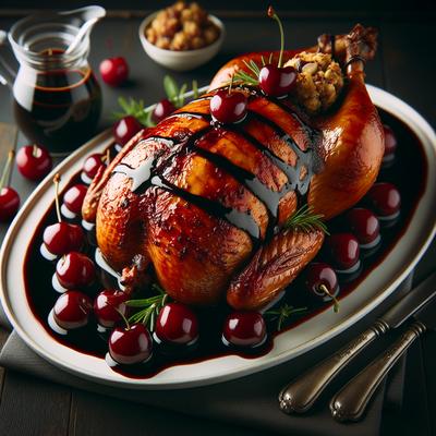 Image of Succulent Stuffed Roast Duck with Balsamic Cherry Sauce