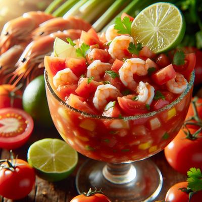 Image of Summer Mexican Shrimp Cocktail Served in a Large Glass