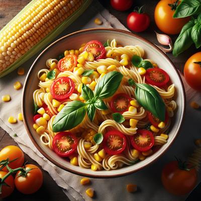 Image of Summer Pasta with Corn Tomatoes and Basil