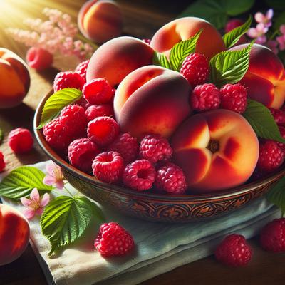 Image of Summer Peaches with Raspberries