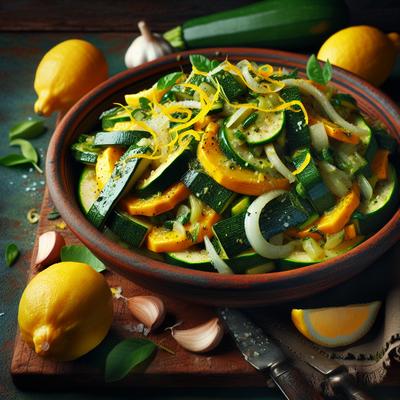 Image of Summer Squash Green and Yellow Garlic Onion Lemon Zest