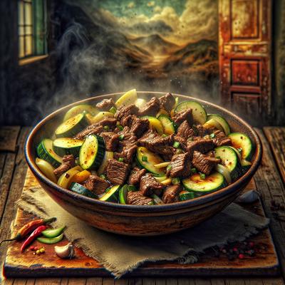 Image of Summer Squash Stir Fry with Beef Featuring Beef Bou