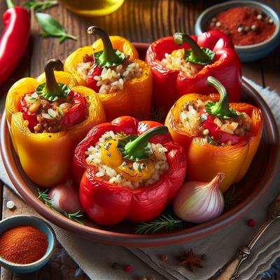Image of Summery Stuffed Red Yellow Bell Peppers
