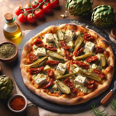 Image of Sun Dried Tomato Goat Cheese and Artichoke Pizza