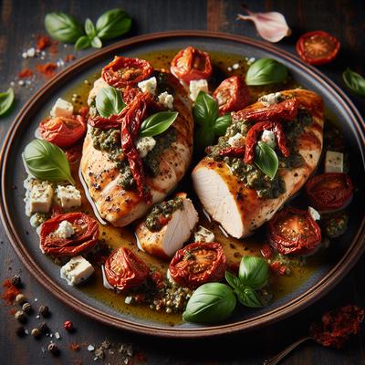 Image of Sun Dried Tomato Pesto and Feta Stuffed Chicken Breasts