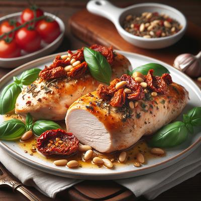 Image of Sun Dried Tomato Pine Nuts and Basil Stuffed Chicken Breasts