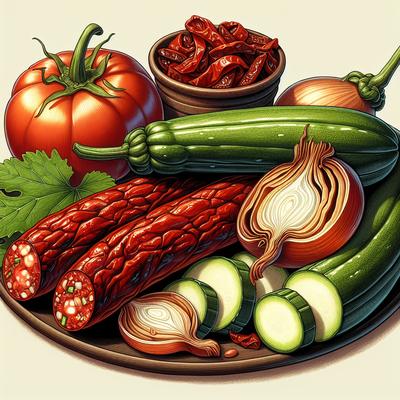 Image of Sun Dried Tomato Sausage with Chayote Zucchini and Onions