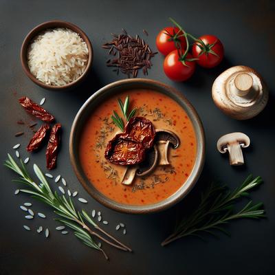 Image of Sun Dried Tomato Soup with Wild Mushrooms and Wild Rice