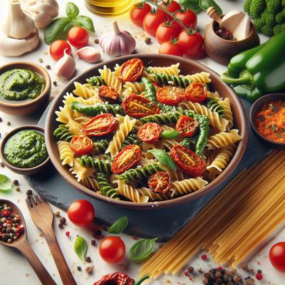Image of Sun Dried Tomatoes Pesto Pasta with Seasoned Veggies