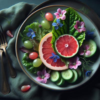 Image of Sunset Magazine's Greens with Pink Grapefruit and Borage Flowers
