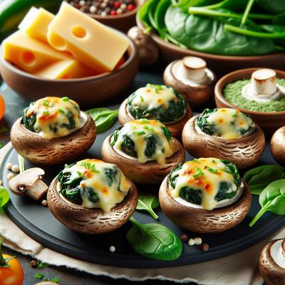Image of Super Easy Cheese and Spinach Stuffed Mushrooms