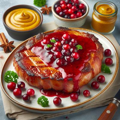 Image of Super Easy Fried Ham Steak with Cranberry Mustard Sauce