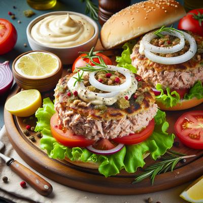 Image of Super Healthy Tuna Burgers with Lemon Garlic Mayonnaise