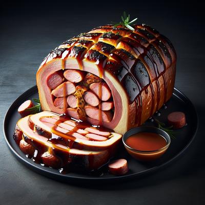 Image of Superb Ham and Sausage Loaf W Basting Sauce