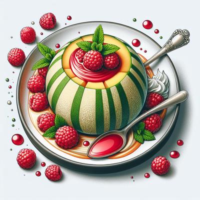 Image of Swedish Melon with Red Raspberry Puree Melon Och Hallendessert