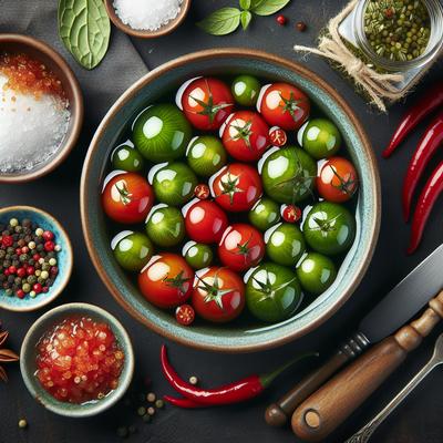 Image of Sweet and Spicy Tomatoes Pickled Green Cherry Tomatoes