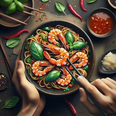 Image of Sweet Chilli Prawn Shrimp and Basil Noodles