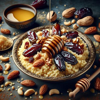 Image of Sweet Honeyed Date Nut Couscous with Tahini Note