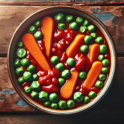 Image of Sweet Peas and Carrots in a Tomato Sauce