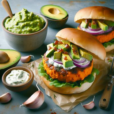 Image of Sweet Potato Burgers Avocado Salsa and Garlic Spread Rsc