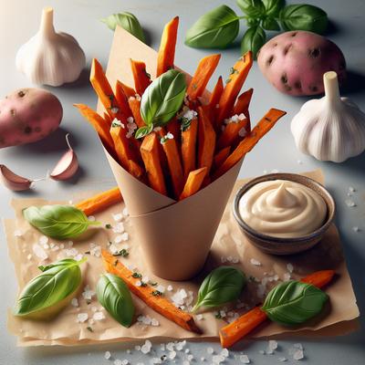 Image of Sweet Potato Fries with Basil Salt and Garlic Mayonnaise