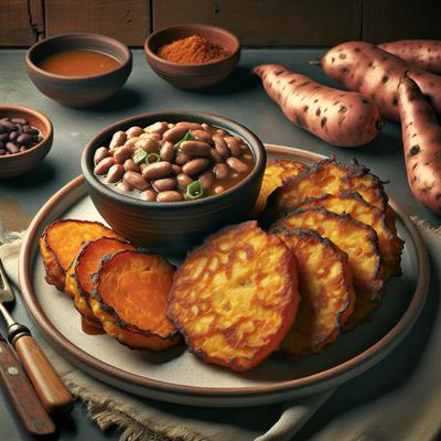 Image of Sweet Potato Fritters with Smoky Pinto Beans