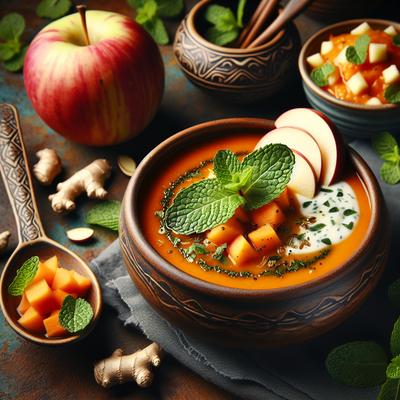 Image of Sweet Potato Ginger Soup with Apple Mint Raita