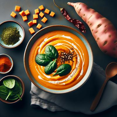 Image of Sweet Potato Soup with Harissa Spinach