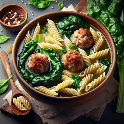 Image of Swiss Chard and Pasta Soup with Turkey Meatballs