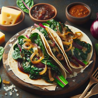 Image of Swiss Chard Tacos with Caramelized Onion Cheese and Chipotle