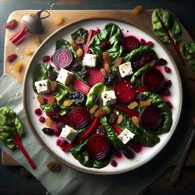 Image of Swiss Chard with Beets Goat Cheese and Raisins