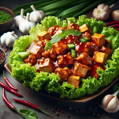 Image of Szechuan Chicken or Tofu in Lettuce Bundles Solo Cooking