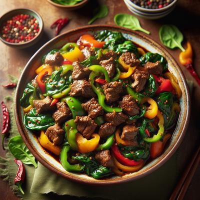 Image of Szechuan Lamb with Peppers and Spinach