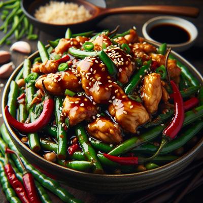 Image of Szechwan Chicken Over String Green Beans