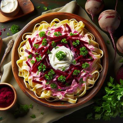 Image of Tagliatelle with Shredded Beets Sour Cream and Parsley